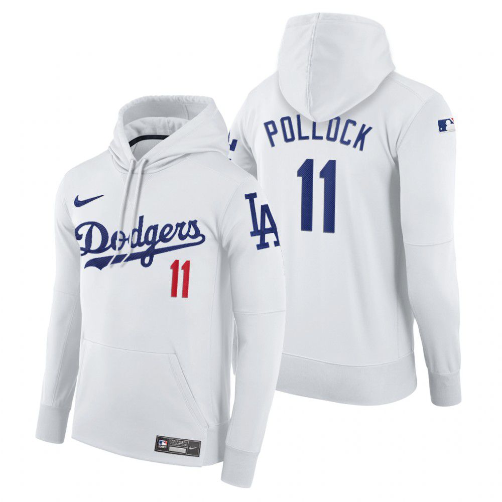 Men Los Angeles Dodgers #11 Pollock white home hoodie 2021 MLB Nike Jerseys->los angeles dodgers->MLB Jersey